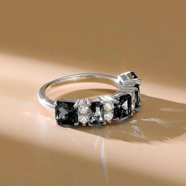 Princess Cut Black Cubic Zirconia Wedding Band - 925 Sterling Silver Stacking Ring