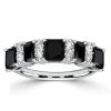 Princess Cut Black Cubic Zirconia Wedding Band - 925 Sterling Silver Stacking Ring