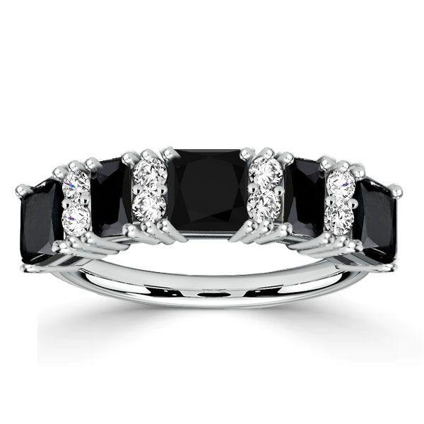 Princess Cut Black Cubic Zirconia Wedding Band - 925 Sterling Silver Stacking Ring