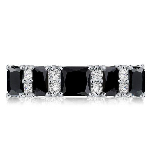 Princess Cut Black Cubic Zirconia Wedding Band - 925 Sterling Silver Stacking Ring