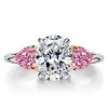 4.00 CT. TW. Three Stone Oval and Heart Cut White Sapphire Engagement Ring in Rhodium Plated Sterling Silver