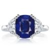 Cushion Cut Blue Sapphire Three Stone Engagement Ring - Sterling Silver