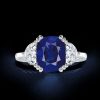 Cushion Cut Blue Sapphire Three Stone Engagement Ring - Sterling Silver