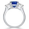 Cushion Cut Blue Sapphire Three Stone Engagement Ring - Sterling Silver