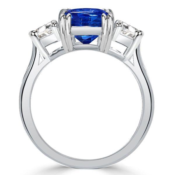Cushion Cut Blue Sapphire Three Stone Engagement Ring - Sterling Silver