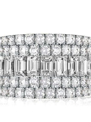 Baguette White Sapphire Anniversary Band - Sterling Silver Ring for Women