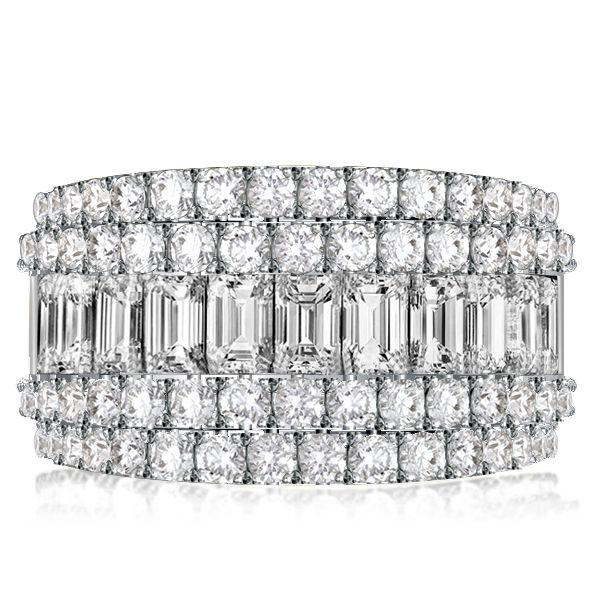Baguette White Sapphire Anniversary Band - Sterling Silver Ring for Women