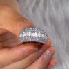 Baguette White Sapphire Anniversary Band - Sterling Silver Ring for Women