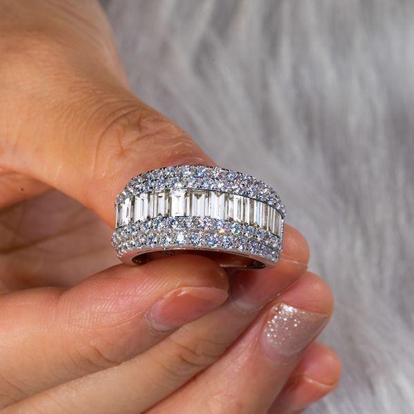 Baguette White Sapphire Anniversary Band - Sterling Silver Ring for Women