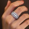 Baguette White Sapphire Anniversary Band - Sterling Silver Ring for Women