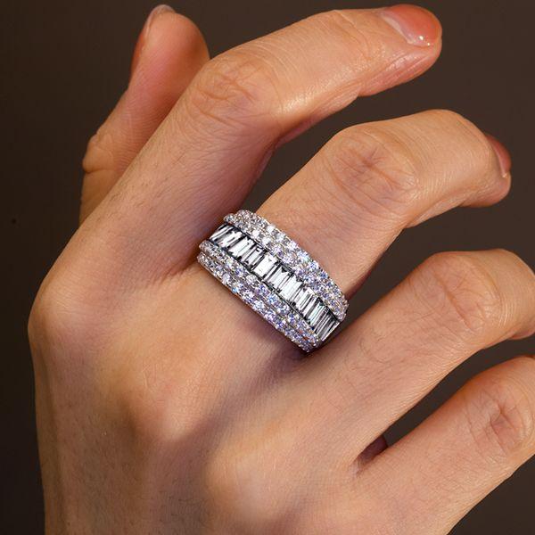Baguette White Sapphire Anniversary Band - Sterling Silver Ring for Women