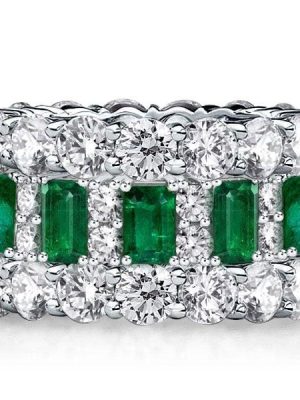 Emerald Green Stackable Band Ring Set for Women in Sterling Silver