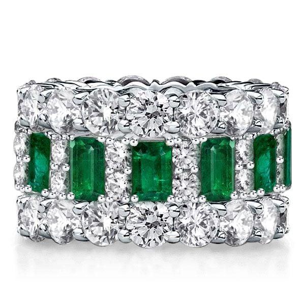 Emerald Green Stackable Band Ring Set for Women in Sterling Silver