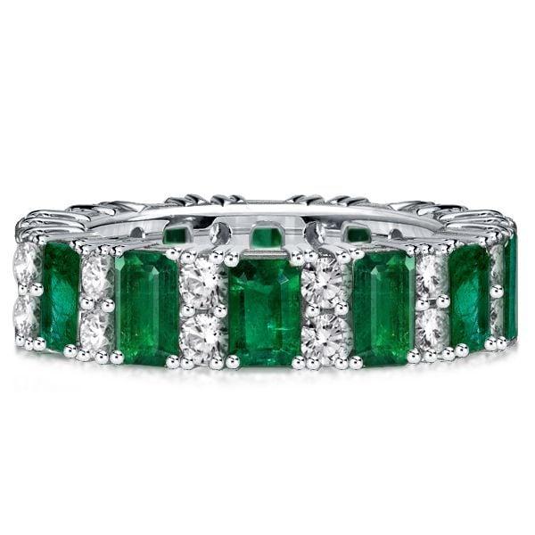 Emerald Green Stackable Band Ring Set for Women in Sterling Silver
