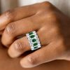 Emerald Green Stackable Band Ring Set for Women in Sterling Silver