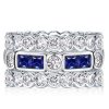 Vintage White and Blue Sapphire Stackable Band Set in 925 Sterling Silver