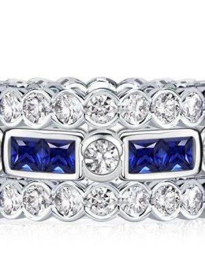 Vintage White and Blue Sapphire Stackable Band Set in 925 Sterling Silver