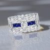 Vintage White and Blue Sapphire Stackable Band Set in 925 Sterling Silver
