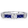 Vintage White and Blue Sapphire Stackable Band Set in 925 Sterling Silver