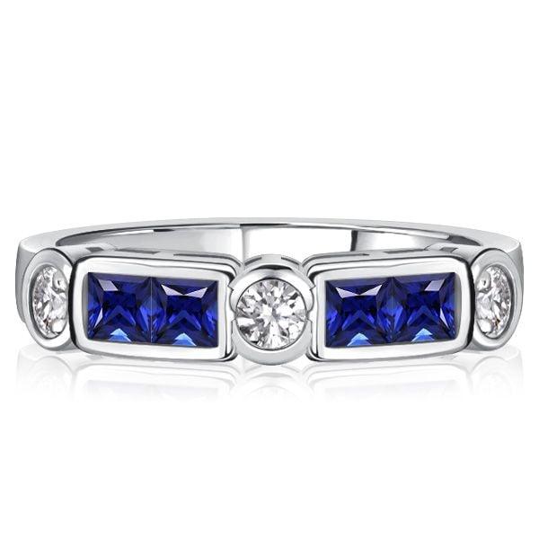 Vintage White and Blue Sapphire Stackable Band Set in 925 Sterling Silver