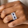 Vintage White and Blue Sapphire Stackable Band Set in 925 Sterling Silver