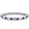 Blue & White Baguette Eternity Band - Sterling Silver Wedding Ring for Women