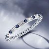Blue & White Baguette Eternity Band - Sterling Silver Wedding Ring for Women