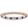 Blue & White Baguette Eternity Band - Sterling Silver Wedding Ring for Women