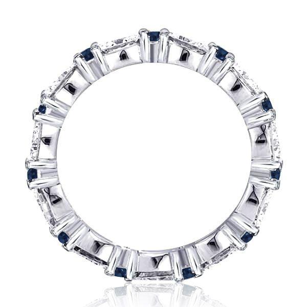 Blue & White Baguette Eternity Band - Sterling Silver Wedding Ring for Women