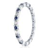 Blue & White Baguette Eternity Band - Sterling Silver Wedding Ring for Women