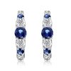 Blue and White Sapphire Hoop Earrings in 925 Sterling Silver with Rhodium Finish