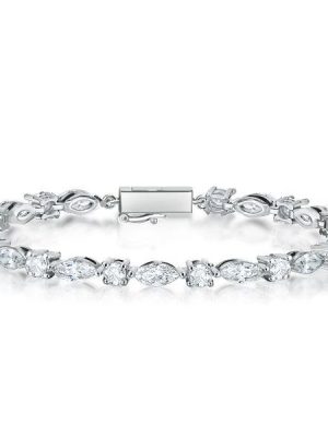Sterling Silver Marquise & Round CZ Tennis Bracelet - 7.8 CT TW