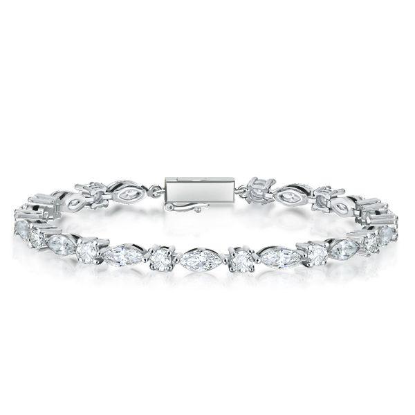Sterling Silver Marquise & Round CZ Tennis Bracelet - 7.8 CT TW
