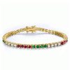 Gemstone Tennis Bracelet - 18K Gold Plated Sterling Silver with Emerald, Sapphire & Ruby - 5.8 CT TW
