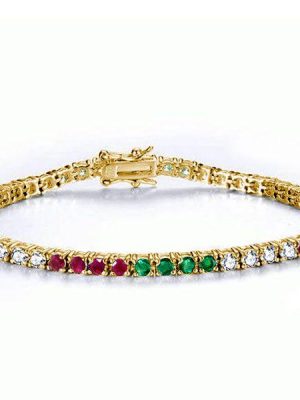Gemstone Tennis Bracelet - 18K Gold Plated Sterling Silver with Emerald, Sapphire & Ruby - 5.8 CT TW