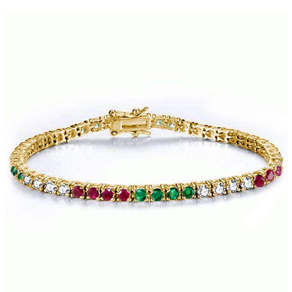 Gemstone Tennis Bracelet - 18K Gold Plated Sterling Silver with Emerald, Sapphire & Ruby - 5.8 CT TW