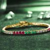 Gemstone Tennis Bracelet - 18K Gold Plated Sterling Silver with Emerald, Sapphire & Ruby - 5.8 CT TW