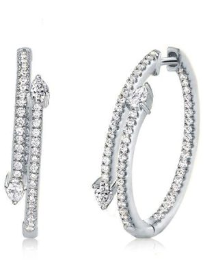 Sterling Silver Pear Cut Hoop Earrings for Women - 23.90mm Diameter