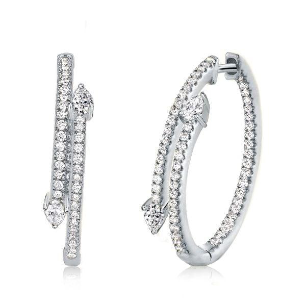 Sterling Silver Pear Cut Hoop Earrings for Women - 23.90mm Diameter