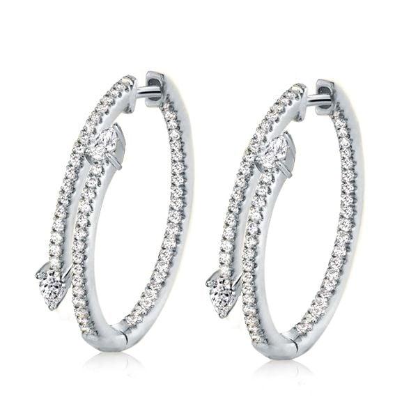 Sterling Silver Pear Cut Hoop Earrings for Women - 23.90mm Diameter