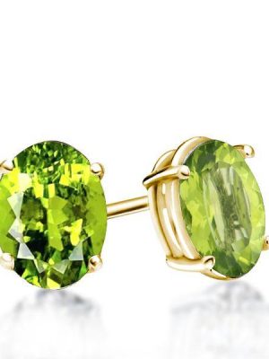 Oval Peridot Stud Earrings - 18K Gold Plated Sterling Silver