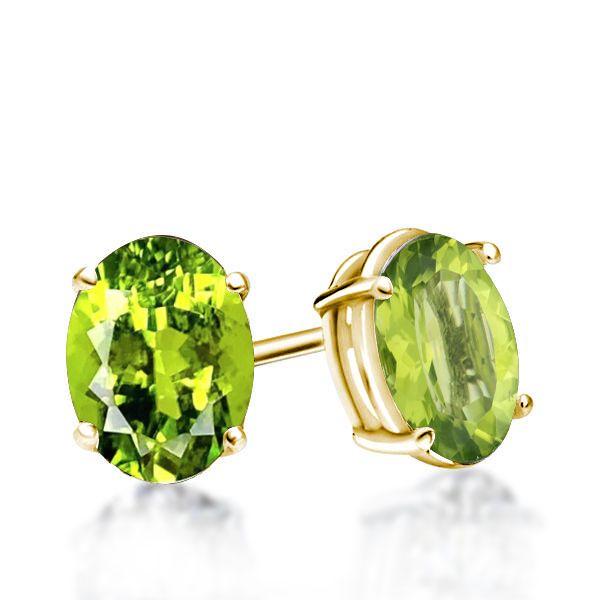 Oval Peridot Stud Earrings - 18K Gold Plated Sterling Silver