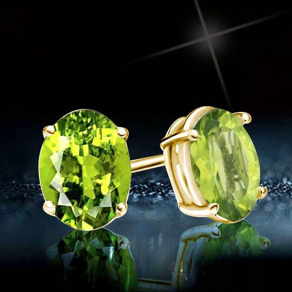 Oval Peridot Stud Earrings - 18K Gold Plated Sterling Silver
