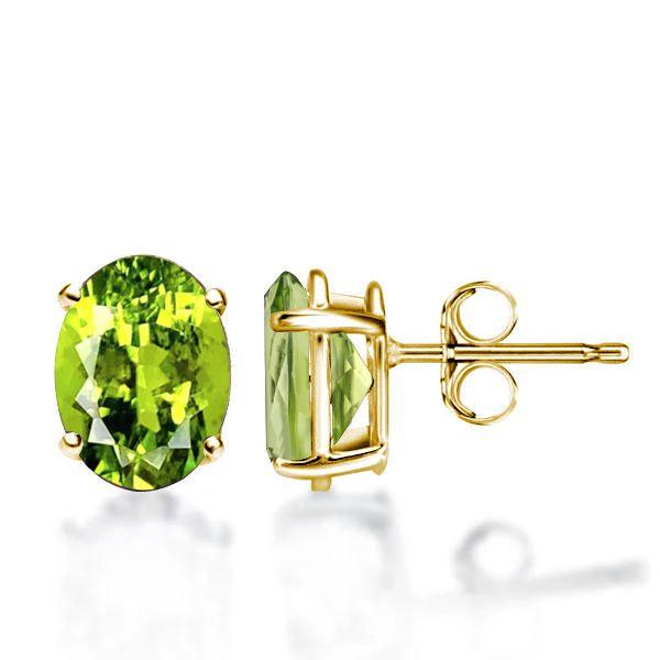 Oval Peridot Stud Earrings - 18K Gold Plated Sterling Silver