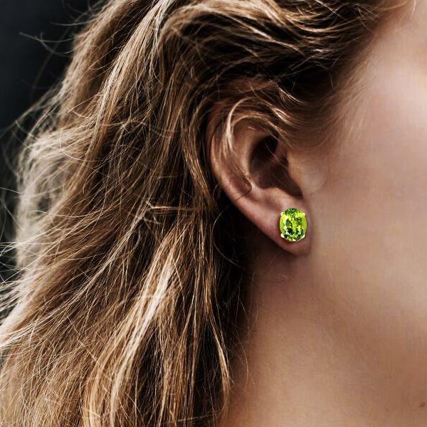 Oval Peridot Stud Earrings - 18K Gold Plated Sterling Silver