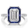 Emerald Cut Bezel Engagement Ring in Rhodium-Plated Sterling Silver