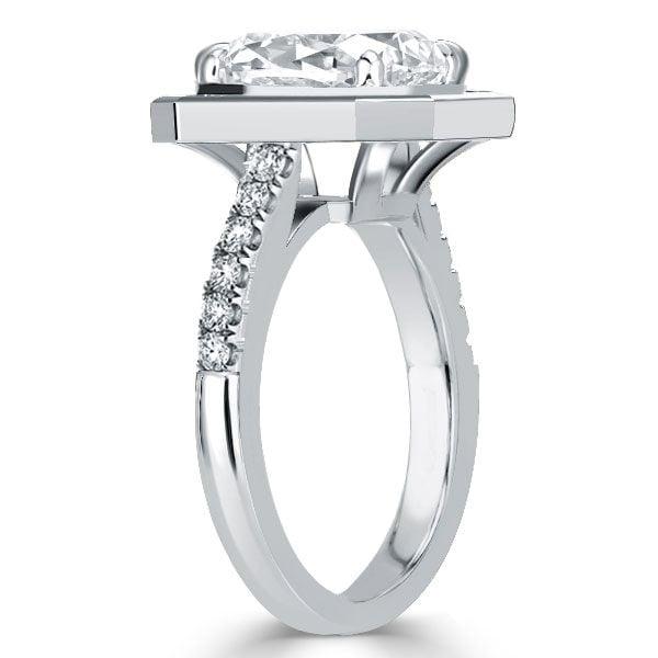 Emerald Cut Bezel Engagement Ring in Rhodium-Plated Sterling Silver