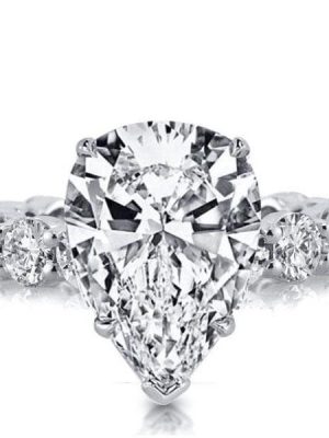 Pear Cut Created White Sapphire Eternity Engagement Ring - Sterling Silver