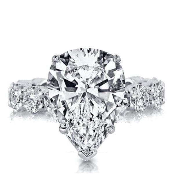 Pear Cut Created White Sapphire Eternity Engagement Ring - Sterling Silver
