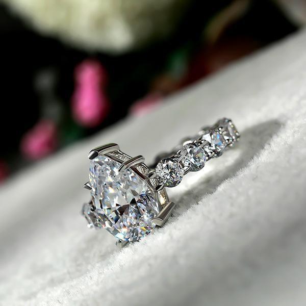 Pear Cut Created White Sapphire Eternity Engagement Ring - Sterling Silver